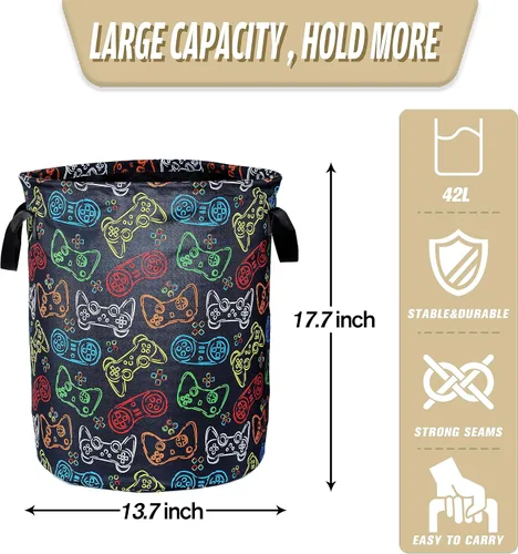 Miniatura 2 de Cesta de lavandería para máquina de juegos a color, divertida, plegable, impermeable, de tela Oxford, cesta de almacenamiento de ropa, organizador