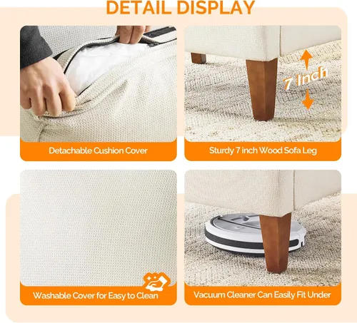 Miniatura 7 de VINGLI Juego de 2 sillas decorativas modernas de mediados de siglo, sillón tapizado beige, cómodos sillones de lectura, respaldo alto para sala