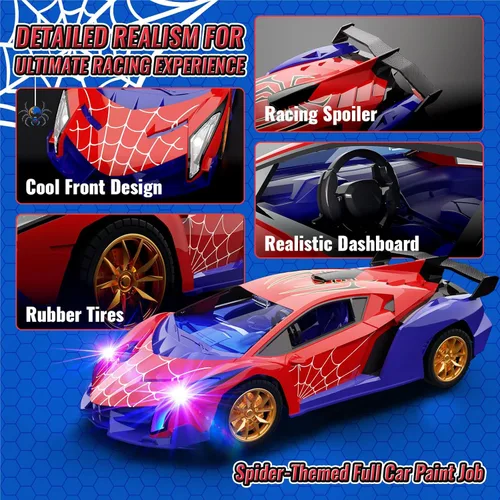 Miniatura 9 de ZIROKAY Coche de Control Remoto de Araña con Luces Intermitentes Multicolor, Coches RC de Derrape, Juguetes de Araña Regalos para Niños de 3 4 5 6 7