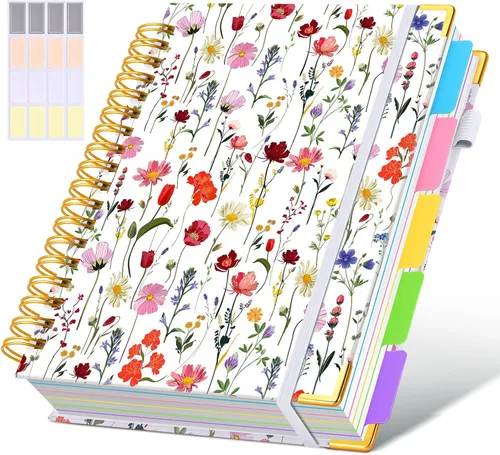 Miniatura 31 de Cuaderno universitario de espiral con tapa dura de cuero de 8 x 10 pulgadas, con pestañas separadoras extraíbles, para 5 materias, a rayas; diario