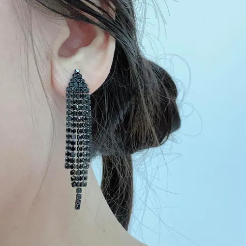 Miniatura 4 de SELOVO - Aretes colgantes de fleco de candelabro con cristales austriacos transparentes