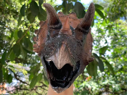 Miniatura 6 de Gemini&Genius Triceratops Marionetas de Mano de Dinosaurio Grandes de Goma Suave Realistas Divertidas y Aterradoras Cabeza de Dino Marionetas
