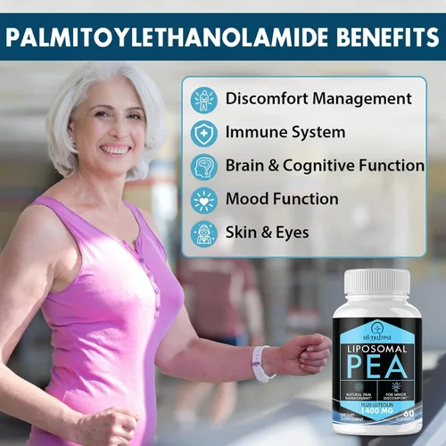 Miniatura 5 de Ulmubra Palmitoiletanolamida liposomal 1300 mg más luteolina 100 mg, absorción superior, suplemento de guisante micronizado para el manejo