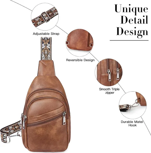 Miniatura 5 de Telena Bolso bandolera para mujer, bolso cruzado para mujer, cangurera de cuero vegano con correa ajustable