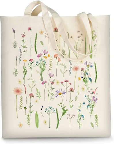 Miniatura 14 de Bolsa de lona AUSVKAI estética para mujer, lindas bolsas de tela reutilizables de algodón para compras, playa, comestibles