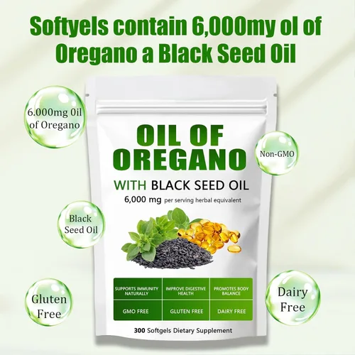 Miniatura 6 de Aceite de orégano con aceite de semilla negra, cápsulas de aceite de orégano orgánico, suplemento puro y natural, apoyo inmunológico Mejora