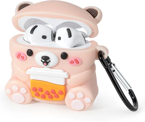Miniatura 3 de Linda funda para Airpods 4, Boba Tea Bear AirPods de 4ª generación (2024), divertida funda de animales de dibujos animados en 3D, protección