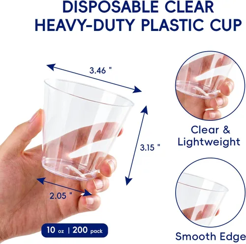 Miniatura 2 de JOLLY CHEF Paquete de 200 vasos de plástico desechables transparentes de 10 onzas, vasos de plástico transparente resistentes para bodas, Acción
