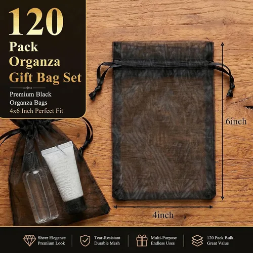 Miniatura 2 de VGOODALL 120 bolsas de regalo de organza negra, bolsas de regalo de malla de caramelo, bolsas de joyería para Navidad, suministros de fiesta de boda