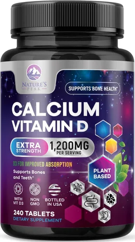 Miniatura 10 de Calcio 1200 mg por porción con vitamina D3 – Suplemento de salud ósea, vitamina D y suplementos de calcio para mujeres y hombres – hueso, dientes