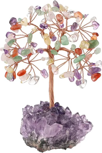 Miniatura 11 de mookaitedecor Árbol de cuarzo rosa natural, cuarzo de roca y cristal citrino con base de cristal de racimo de amatista, figuras de árbol de dinero