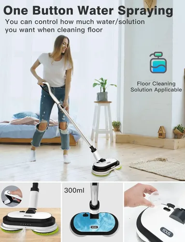 Miniatura 3 de Trapeador eléctrico inalámbrico, limpiador de suelo con faros LED y rociador de agua, batería desmontable de hasta 60 minutos, potente trapeador