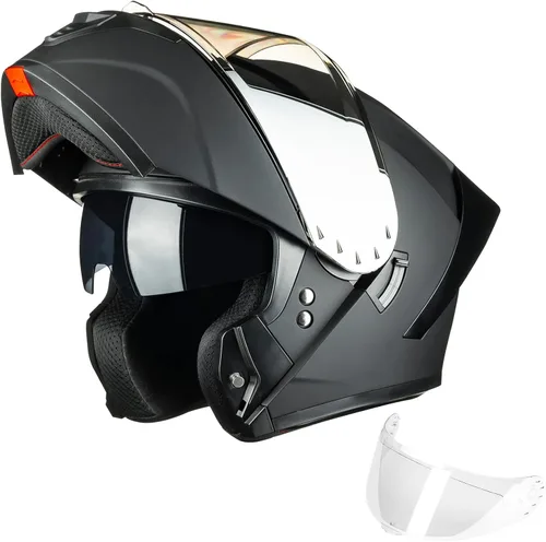 Miniatura 9 de ILM Casco modular de motocicleta para adultos, de cara completa, abatible, con doble visera, Street Bike Racing DOT modelo MM966