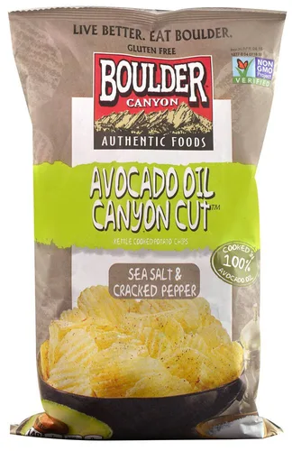 Boulder Canyon Authentic Foods Aceite de aguacate corte cañón Patatas fritas cocidas, sal marina y pimienta agrietada, 5.25 onzas (paquete de 2)
