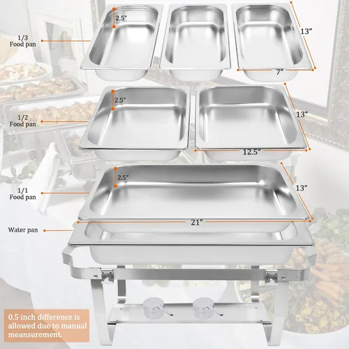 Miniatura 6 de Juego de 2/4 platos de acero inoxidable para fiestas de 9 cuartos de galón y calentadores de buffet, juego de calentadores de catering comerciales