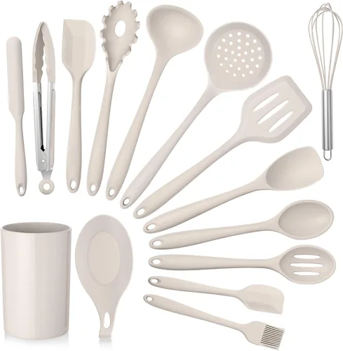 Miniatura 9 de E-far - Juego de utensilios de cocina de silicona azul turquesa, 15 piezas con soporte, utensilios de cocina antiadherentes y resistentes al calor
