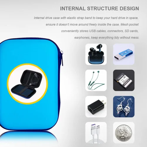 Miniatura 5 de Estuche de transporte para disco duro, organizador de almacenamiento, bolsa de transporte universal compatible con Western Digital WD Elements Azul