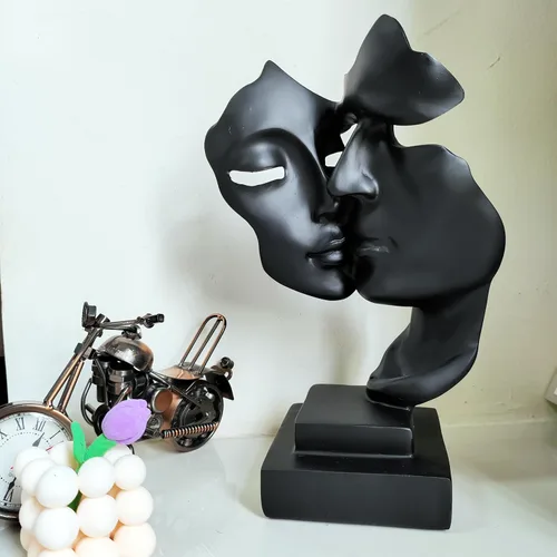 Miniatura 2 de Escultura de beso para parejas, adornos de estatua de resina de pensador negro, figura de arte abstracto de silencio es dorado, esculturas