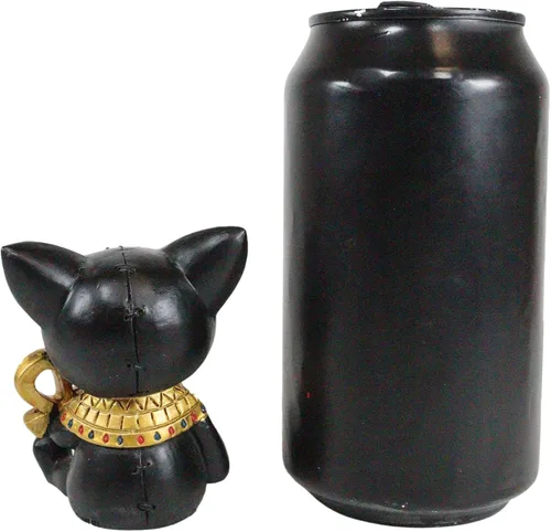 Miniatura 6 de Ebros - Figura pequeña de 2.75 pulgadas de alto con huesos peludos egipcios de gato felino, diosa Bastet sosteniendo Ankh, estatua de dioses