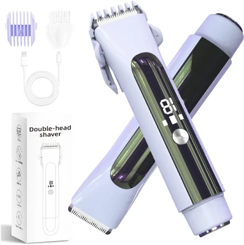 Afeitadora eléctrica 2 en 1 y recortadora de bikini para mujer, IPX7 impermeable, removedor de pelo recargable portátil con pantalla LED para línea