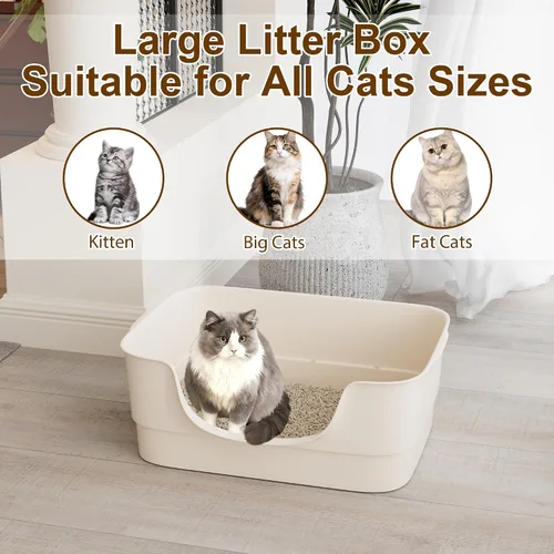 Miniatura 5 de Caja de arena extra grande para gatos grandes, lados altos y diseño de entrada baja, 23.43 x 16.73 x 8.46 pulgadas, espacioso inodoro antiderrames