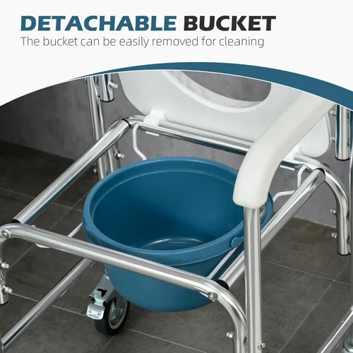Miniatura 3 de HOMCOM Silla de ruedas 3 en 1 para ducha, apta para FSA/HSA, silla de inodoro impermeable enrollable con asiento acolchado, capacidad