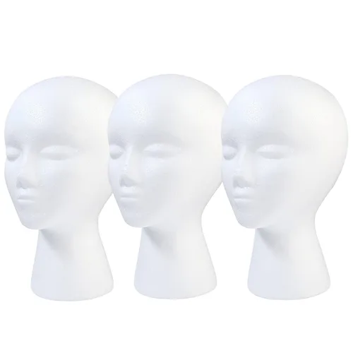 BALABALA - Paquete de 3 soportes de espuma para peluca de cabeza de maniquí, cabeza de maniquí de espuma de poliestireno con cuello largo para