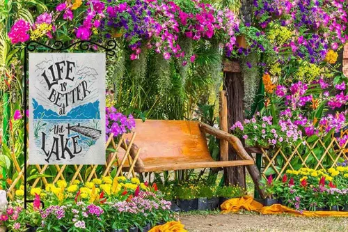 Miniatura 3 de AOYEGO Bandera de arpillera para jardín de doble cara con texto en inglés "Life Is Better At the Lakeside" (La vida es mejor en el lago) de tela