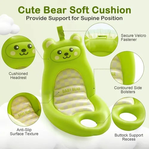 Miniatura 6 de Bañera inflable para bebé, bañera reclinable para recién nacidos a niños pequeños con cojín de respaldo suave y bomba de aire, bañera plegable