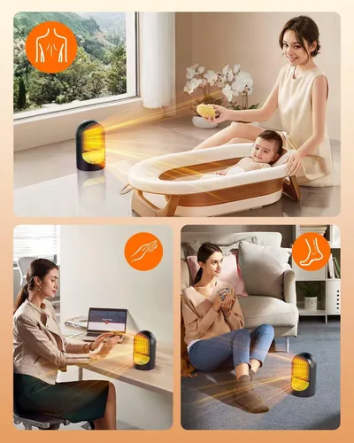 Miniatura 7 de Calentador de espacio, calentadores eléctricos portátiles de 1500 W para uso en interiores, oscilación de 50°, temporizador de 8 horas, 3 modos