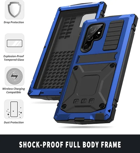 Miniatura 3 de Simicoo Funda militar compatible con Samsung S23 Ultra Metal con protector de pantalla de soporte, protección de cámara, resistente, a prueba de Azul