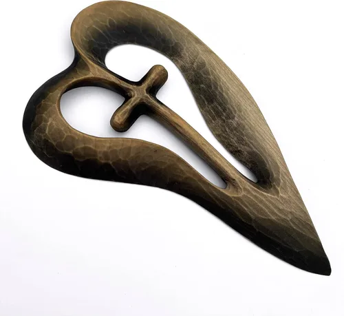 Miniatura 3 de Cruz de mano de madera, cruz de madera hecha a mano, cruz de diseño de corazón, cruz tallada en madera, cruces decorativas para pared grande y Negro