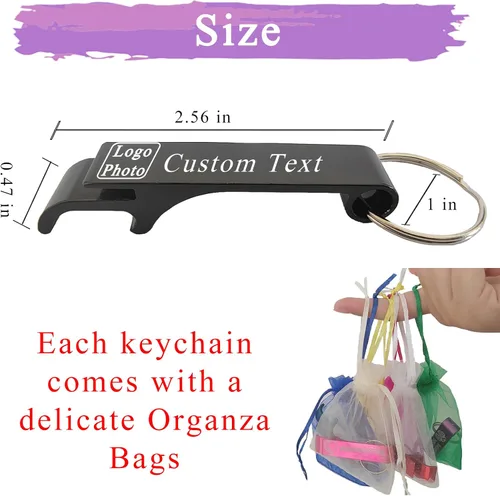 Miniatura 2 de Llavero personalizado para abrebotellas con bolsas de organza a granel personalizado grabado abrebotellas de cerveza con logotipo imagen de texto