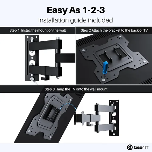 Miniatura 2 de GEARit Soporte de pared para TV (TV de 23 a 43 pulgadas) hasta 66 libras – Movimiento giratorio completo, inclinación, brazo articulado, Vesa 75 100