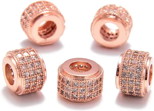 Miniatura 11 de AD Beads Corona de diamantes de imitación de circonita con agujero grande, cuentas espaciadoras (10 unidades, corona transparente sobre oro