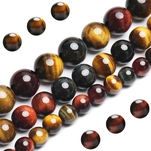 Miniatura 20 de Cuentas Naturales Clásicas de Ojo de Tigre, Cuentas Redondas de Piedra Preciosa de Grado AAA en Lote Suelto de 8MM 100PCS, Opciones a Granel, Clásico