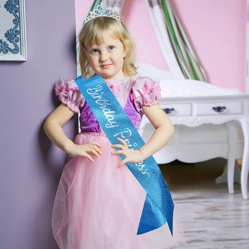 Miniatura 3 de COCIDE Kit de bandas y tiaras de princesa de cumpleaños, coronas y tiaras rosas para mujeres y niñas, banda con purpurina, juego de decoraciones
