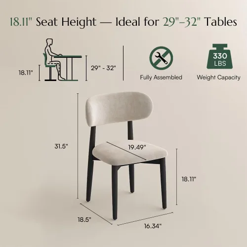 Miniatura 11 de POVISON Juego de 2 sillas de comedor modernas, sillas de comedor negras sin brazos con cojines de arpillera y madera de fresno de color nogal