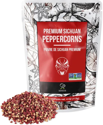Soeos granos de pimienta Sichuan, 4 onzas (113g), auténtico grano de pimienta rojo Szechuan, efecto adormecedor y hormigueo, menos semillas, sabor