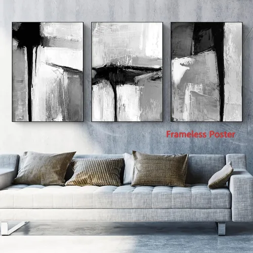 Miniatura 7 de Lienzo de textura abstracta en blanco y negro, arte de pared neutro para sala de estar, textura neutra, arte de lienzo abstracto gris, arte moderno