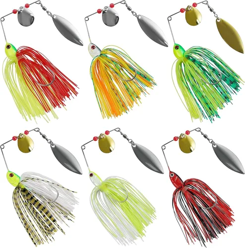 Señuelos de pesca de lubina, kit de cebos giratorios de metal duro, buzzbait Swimbait jigs anzuelos de pesca para lubina, lucio, trucha, salmón 6