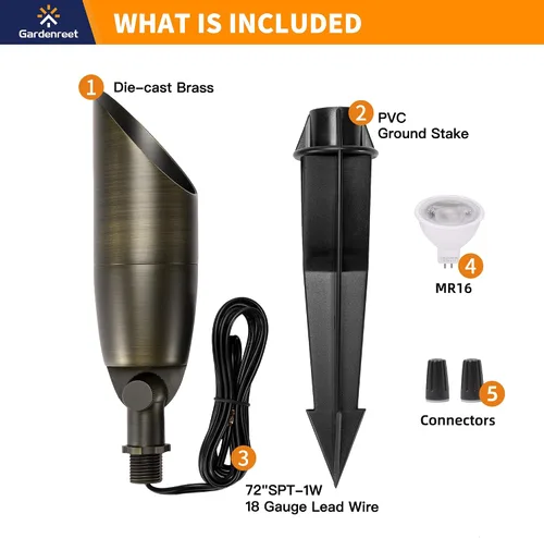 Miniatura 6 de Gardenreet Focos de paisaje de latón de bajo voltaje, luz LED para exteriores de 12 V, luces con cable IP65 impermeables, bronce antiguo