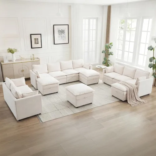 Miniatura 8 de Otomana cuadrada grande de 27 pulgadas con almacenamiento, reposapiés tapizado moderno con patas antideslizantes para sofá, mesa de café, sala