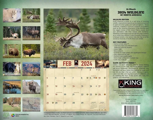 Miniatura 2 de The KING Company-Monster Calendars - Calendario de pared 2024 con vida silvestre de América del Norte, 16 meses, tamaño XL, 14 x 22 pulgadas