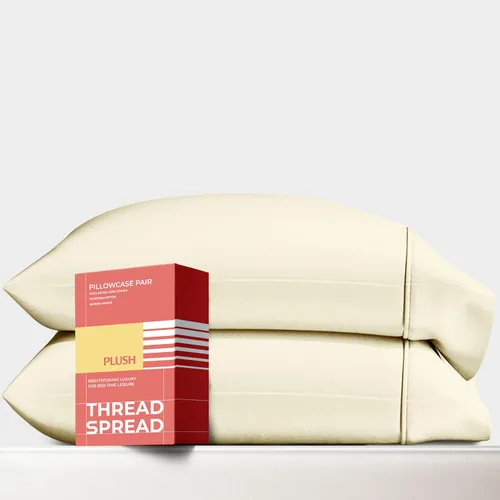 Miniatura 10 de Thread Spread Fundas de Almohada de Algodón Egipcio 100% Tamaño Estándar/Queen Juego de 2 - Fundas de Almohada Beige Satén de Lujo con Cuenta
