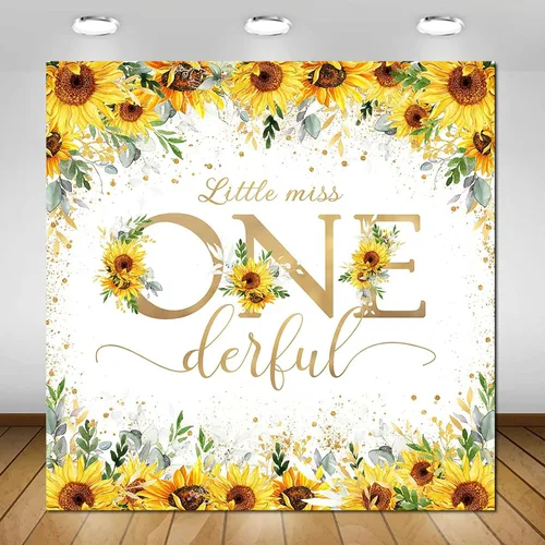 Miniatura 7 de Avezano Telón de fondo de girasol para el primer cumpleaños de niña Little Miss Onederful, decoración de fiesta, fondo de fotografía, girasol dorado