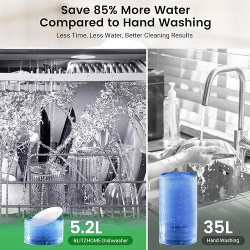 Miniatura 9 de BLITZHOME Lavavajillas portátil de mostrador WiFi, inteligente con 9 programas, alta temperatura de 75℃, pulverización 360° 3Spray, temporizador