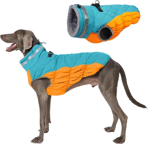Miniatura 62 de Abrigo de invierno para perro, chaqueta grande para perro, chaqueta impermeable para mascotas con cremallera trasera, abrigo para mascotas con arnés