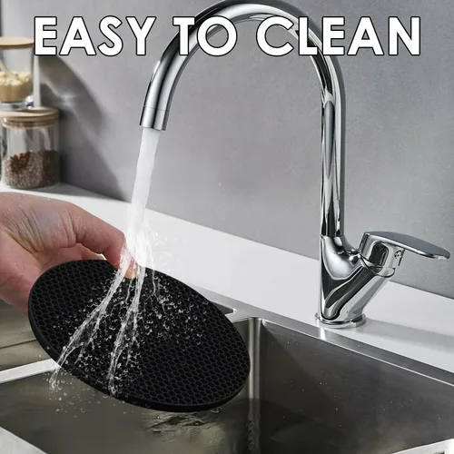 Miniatura 7 de Paquete de 4 salvamanteles de silicona para ollas y sartenes calientes, soportes negros para ollas calientes, tapetes de silicona antideslizantes