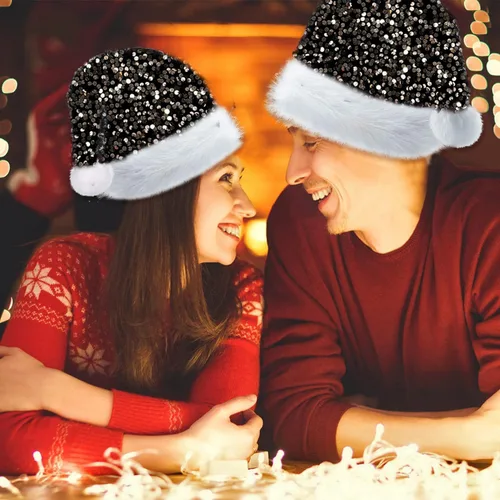 Miniatura 2 de Sombrero de Navidad Morado para Adultos, Sombrero de Papá Noel con Lentejuelas Moradas Personalizado Súper para Navidad Vacaciones Fiesta de Año